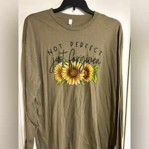 Olive Green Long Sleeve Shirt with Sunflower Design